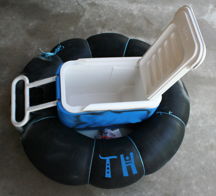 Photo of a Cooler Tube (inner tube) for your Cooler or Ice Chest - Open 40 quart Coleman or Igloo Cooler / Ice Chest for river tubing - TubeHaus.com