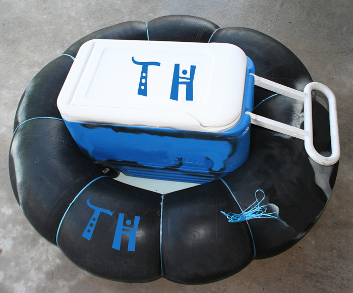 Inner Tube used for 28 quart up to 50 quart Coolers and Ice Chests for float trips and guadalupe river tubing - TubeHaus.com